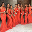 Sexy Long Mermaid Orange One Shoulder Bridesmaid Dresses Gown Online,WG1092