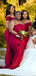 Sexy Mermaid Red Side Slit Off the Shoulder Long Maid of Honor Dresses Online, WG961