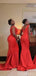 Sexy Mermaid Red Off the Shoulder V-neck Cheap Long Bridesmaid Dresses Gowns Online,WG964
