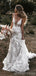 Sexy Backless V neck Handmade Flower Mermaid Wedding Dresses,WD732