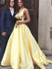 Cheap Yellow V-Neck A-line Long Evening Prom Dresses, Cheap Party Custom  Prom Dresses, 18616