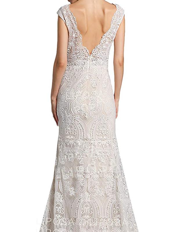 Mermaid V Neck Sleeveless Lace Wedding Dresses, Cheap Wedding Gown, WD729
