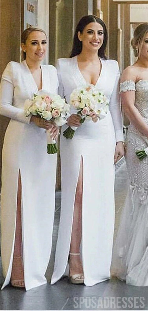 Elegant Sheath Side Slit Long Sleeves Long Bridesmaid Dresses Online, WG867