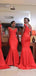 Mermaid V Neck Sleeveless Red Bridesmaid Dresses Online, WG876