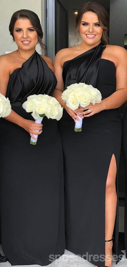 Black Sheath One Shoulder Side Slit Long Bridesmaid Dresses Online, WG927