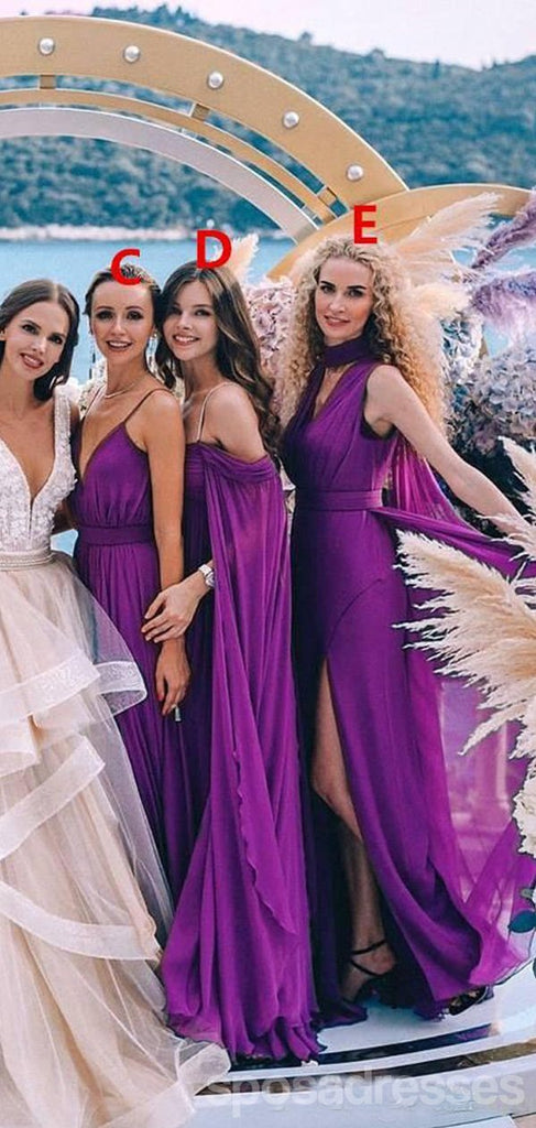 Mismatched Purple Sleeveless Cheap Long Bridesmaid Dresses Online, WG930