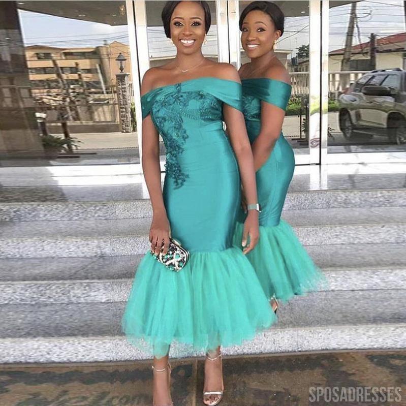 Sexy Mermaid Turquoise Off the Shoulder Short bridesmaid dressing gowns, WG956