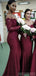 Sexy Mermaid Burgundy Long Sleeves Lace Applique Sweetheart Bridesmaid Dresses Online,WG973