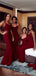 Burgundy Spaghetti Straps Sexy Mermaid Cheap Bridesmaid Dresses Gown, WG1018