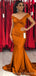 Burnt Orange Off Shoulder Mermaid V-neck Cheap Bridesmaid Dresses, WG1017
