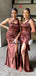 Chocolate Mermaid One Shoulder High Slit Long Bridesmaid Dresses Gown Online,WG1132