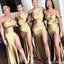 Sexy Mismatched Gold Mermaid High Slit Cheap Bridesmaid Dresses Online, WG1026