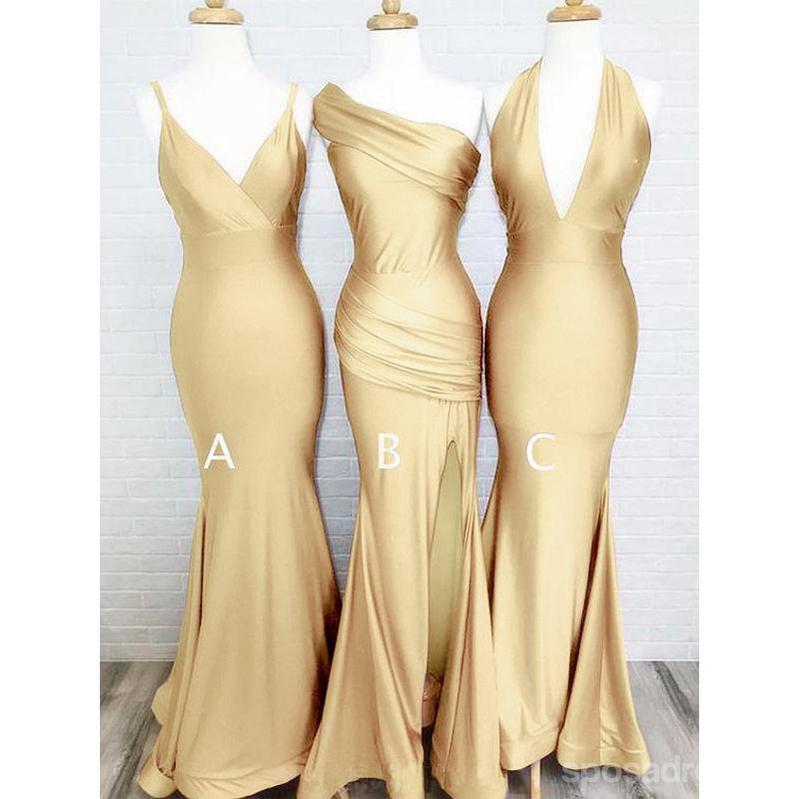 Sexy Mermaid Gold Sleeveless Long Bridesmaid Dresses Gown Online, WG1022
