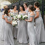 Off Shoulder Grey Chiffon Cheap Long Bridesmaid Dresses Online, WG368