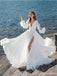 Long Sleeves A-line High Slit V-neck Chiffon Wedding Dresses,WD761