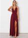 Simple Maroon Side Slit Cheap Long Evening Prom Dresses, Evening Party Prom Dresses, 12197