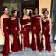 Mermaid Burgundy High Slit Long Bridesmaid Dresses Gown Online, WG1030