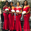 Red Mermaid Off The Shoulder Cheap Long Bridesmaid Dresses Online, WG848