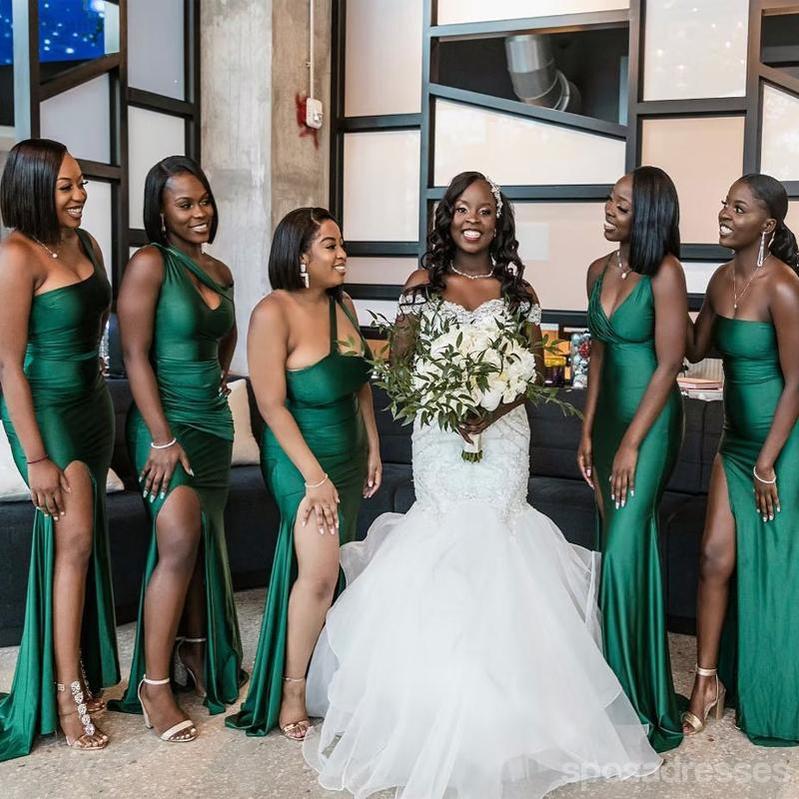Mismatched Green Mermaid High Slit Long Sleeveless Bridesmaid Dresses Gown Online,WG1068