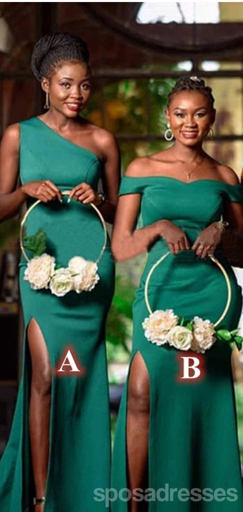 Mismatched Sexy Mermaid High Slit Green Long Bridesmaid Dresses Gown Online,WG1122
