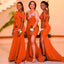 Mismatched Mermaid Orange High Slit Long Cheap Bridesmaid Dresses Gown Online,WG1131