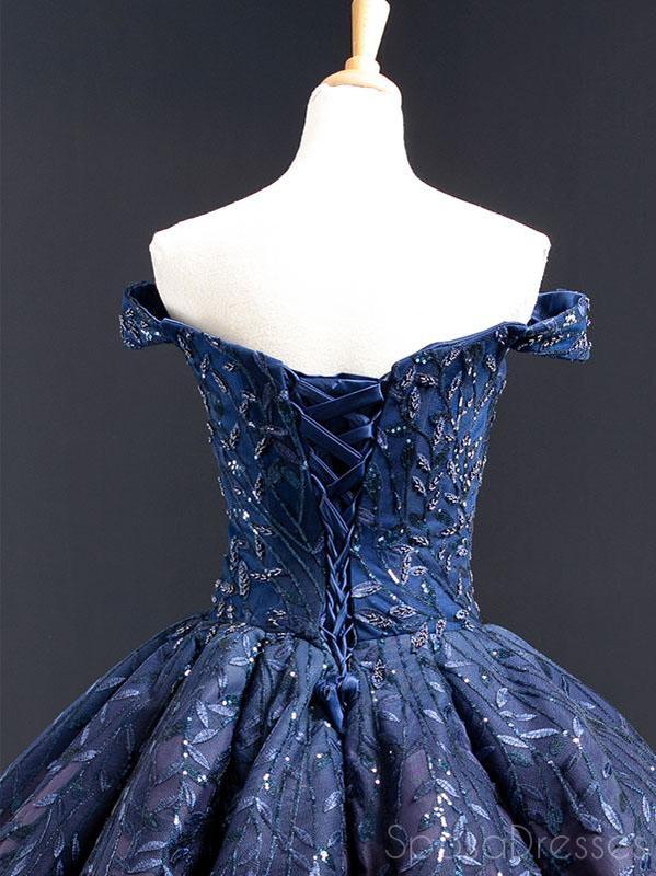 Off Shoulder Navy Blue Ball Gown Prom Dresses, Sweet 16 Dresses, Quinceanera Dresses, 12382