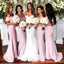 Off Shoulder Blush Pink Mermaid Cheap Long Bridesmaid Dresses Online, WG334