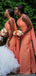 Sexy Mermaid Orange One Shoulder Long Bridesmaid  Dresses Online, WG1012