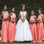 Peach Mismatched Lace Bodice Long Chiffon Cheap Bridesmaid Dresses, WG281