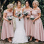 Pink Off Shoulder A-line Sleeveless Long Bridesmaid Dresses Gown Online, WG1041