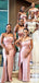 Mermaid Pink Side Slit One Shoulder Long Bridesmaid Dresses Gown Online,WG1108