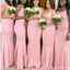 Sexy Mermaid Pink Spaghetti Straps Cheap Long Bridesmaid Gown Dresses,WG984