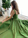 Green Straps A-line High Slit Party Prom Dresses, Cheap Dance Dresses,12539