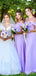 Purple Off Shoulder A-line Spaghetti Straps Long Bridesmaid Dresses Gown Online, WG1042