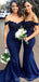 Navy Blue Sexy Long Mermaid Off Shoulder Bridesmaid Dresses Gown Online,WG1093