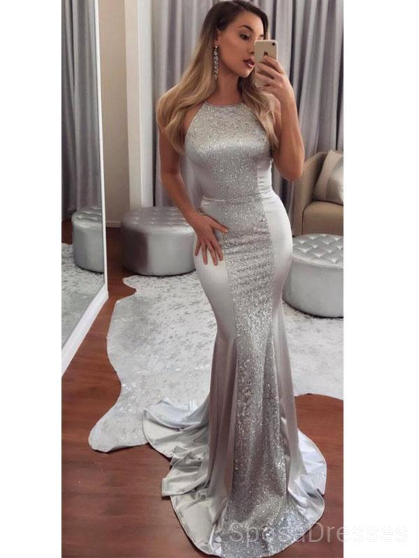 Sexy Backless Mermaid Silver Evening Prom Dresses, Cheap Custom Sweet 16 Dresses, 18493
