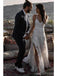 Long A-line Straps v-neck Side Slit Lace Wedding Dresses Online,WD748