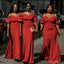 Spaghetti Straps Off the Shoulder Red V -neck Long Bridesmaid Dresses Gown Online, WG999