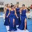 Mermaid Royal Blue Spaghetti Straps High Slit Long Bridesmaid Dresses Gown Online,WG1145